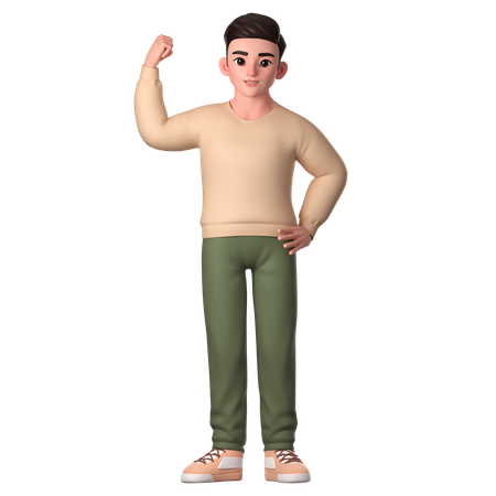 Young Man Posing With Right Hand Raised Above His Head  3D Icon