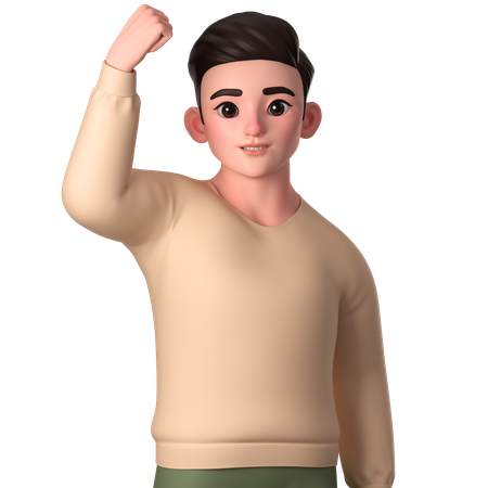 Young Man Posing With Right Hand Raised Above His Head  3D Icon