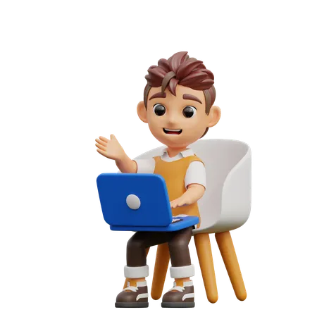 Young Man Presentation With Laptop  3D Illustration