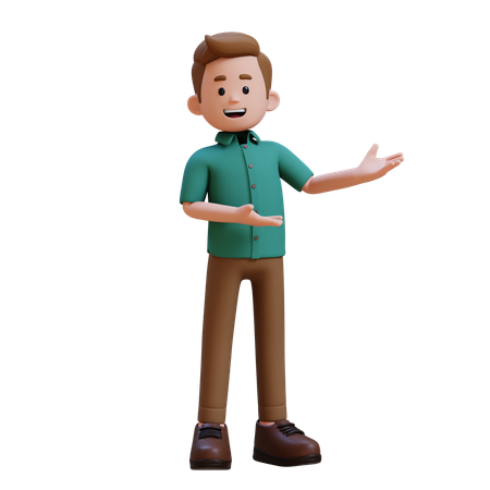 Young Man Presenting Something To Left  3D Illustration