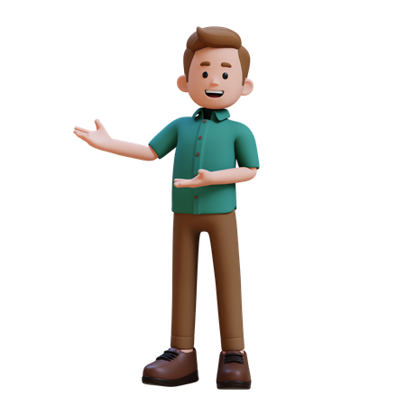 Young Man Presenting Something To Right  3D Illustration