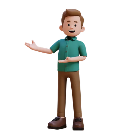 Young Man Presenting Something To Right  3D Illustration