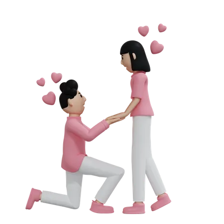 Young man propose woman on valentine day  3D Illustration