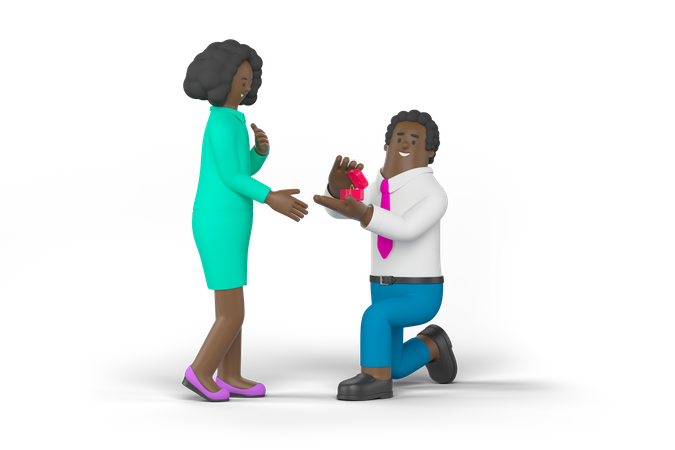 Young Man Proposing Woman  3D Icon