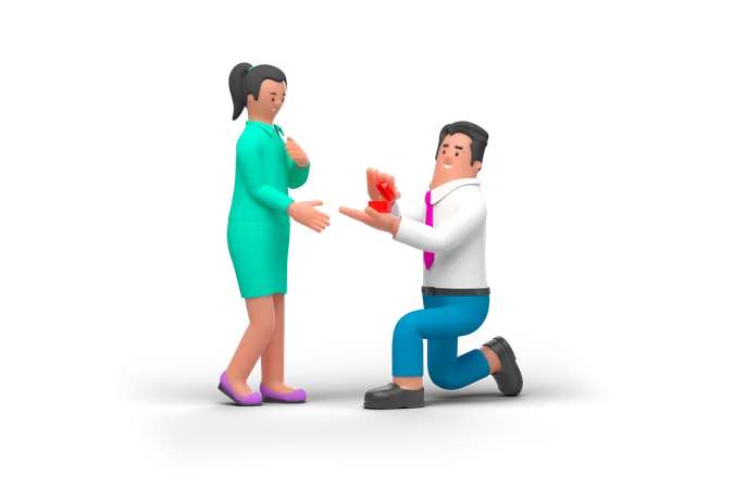 Young Man Proposing Woman  3D Illustration