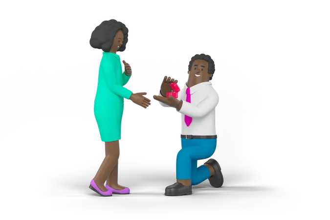 Young Man Proposing Woman  3D Illustration