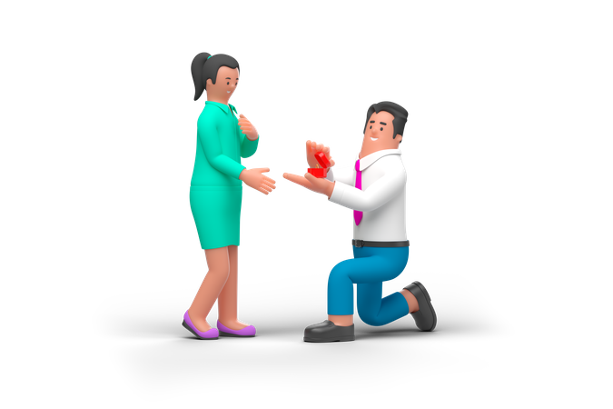 Young Man Proposing Woman 3D Illustration