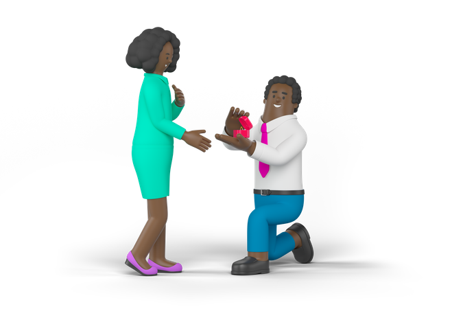 Young Man Proposing Woman 3D Illustration