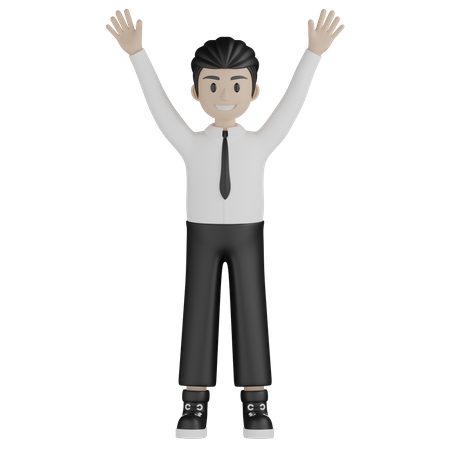 Young man raising both hands  3D Icon