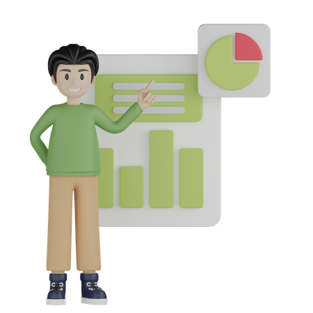 Young man representing business report  3D Illustration