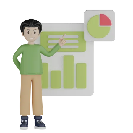 Young man representing business report  3D Illustration