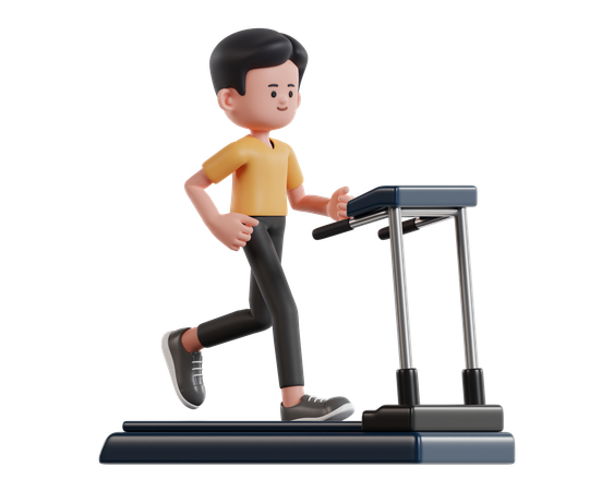 Young Man Running On Treadmill For Fitness Journey  3D Illustration