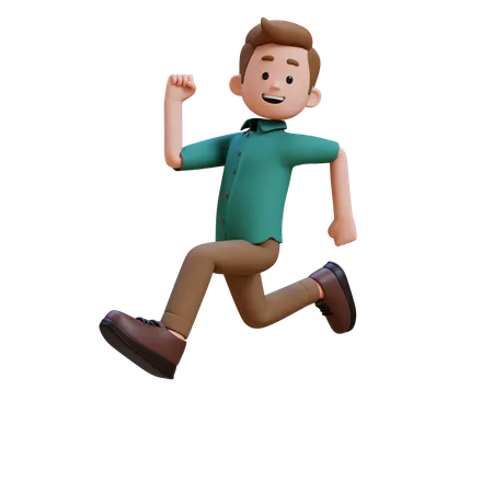 Young Man Running With Smile  3D Illustration