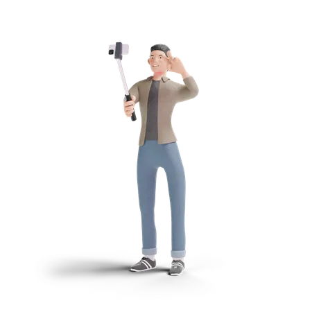 Young man selfie with selfie stick  3D Logo