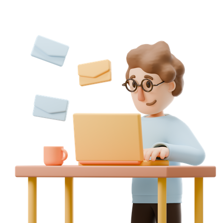 Young Man Sending Email  3D Illustration