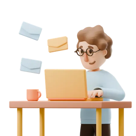 Young Man Sending Email  3D Illustration