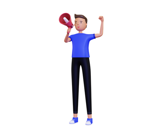 Young man shouting in megaphone  3D Illustration