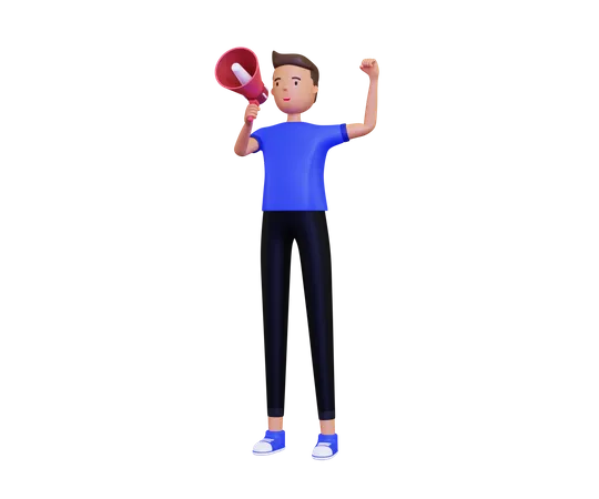 Young man shouting in megaphone  3D Illustration