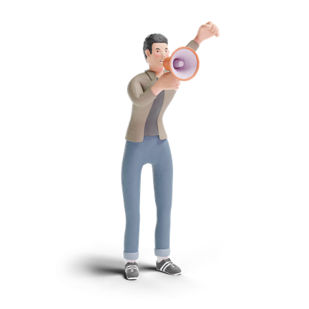 Young man shouting with megaphone  3D Icon