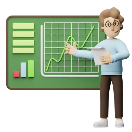 Young Man Showing Analysis Data  3D Illustration