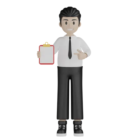 Young man showing business report  3D Illustration