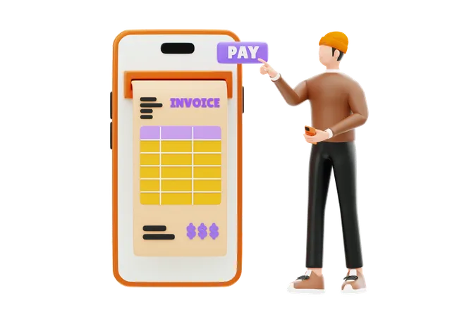 Young Man Showing Digital Invoice Payment  3D Illustration