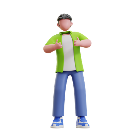 Young man showing double thumbs up  3D Illustration