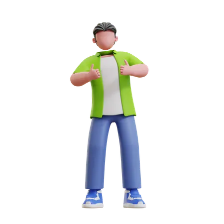 Young man showing double thumbs up  3D Illustration