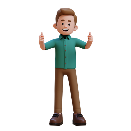 Young Man Showing Double Thumbs Up  3D Illustration