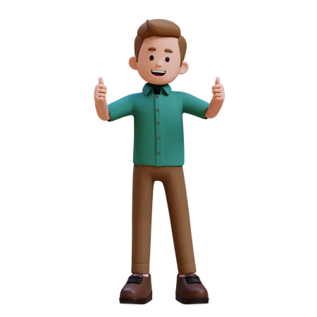 Young Man Showing Double Thumbs Up  3D Illustration