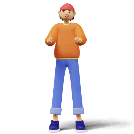 Young man showing double thumbs up sign  3D Icon