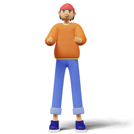 Young man showing double thumbs up sign  3D Illustration