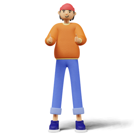 Young man showing double thumbs up sign  3D Illustration