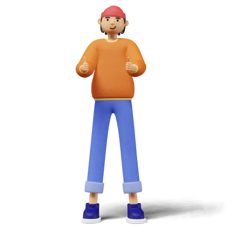 Young Man Showing Double Thumbs Up Sign 3D Illustration
