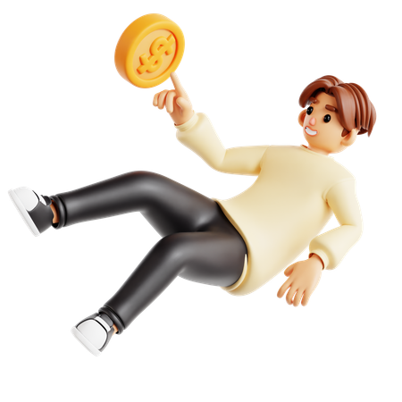 Young Man Showing Financial Instability  3D Illustration
