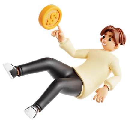 Young Man Showing Financial Instability  3D Illustration