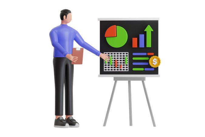 Young Man Showing Financial Planning  3D Icon