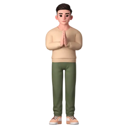 Young Man Showing Folded Hands  3D Illustration