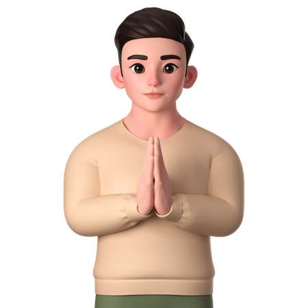 Young Man Showing Folded Hands  3D Illustration