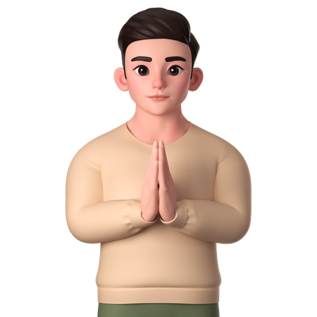 Young Man Showing Folded Hands  3D Illustration