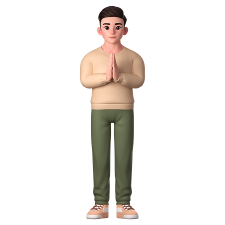 Young Man Showing Folded Hands  3D Illustration