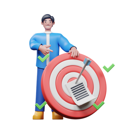 Young Man Showing Goal Target  3D Illustration