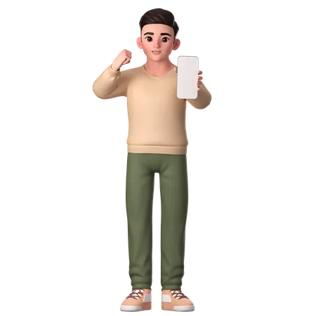 Young Man Showing Happy Gesture With His Smartphone  3D Illustration