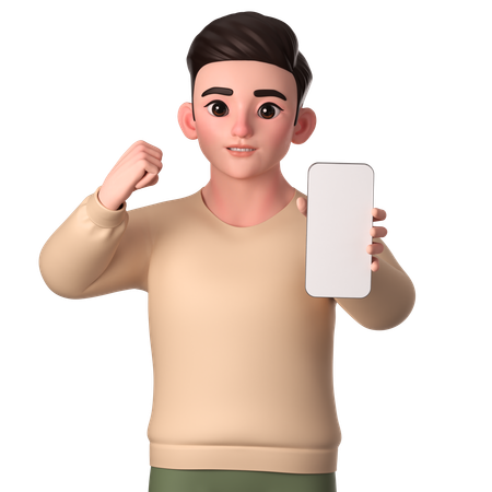 Young Man Showing Happy Gesture With His Smartphone  3D Illustration