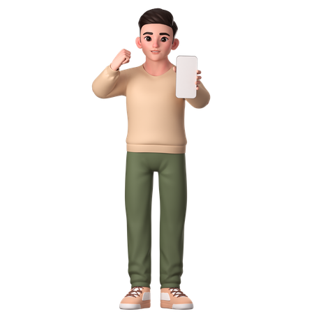 Young Man Showing Happy Gesture With His Smartphone  3D Illustration