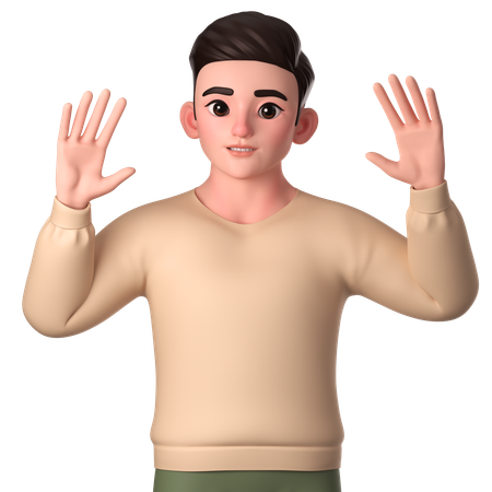 Young Man Showing High Five Gesture With Both Hands  3D Illustration