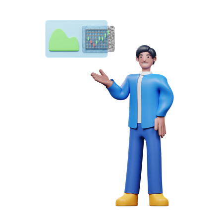 Young Man Showing Investment Analysis Report  3D Icon