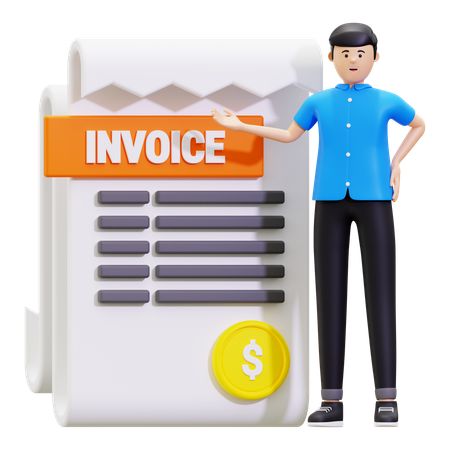 Young Man Showing Invoice Bill  3D Illustration