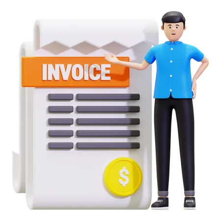 Young Man Showing Invoice Bill  3D Illustration