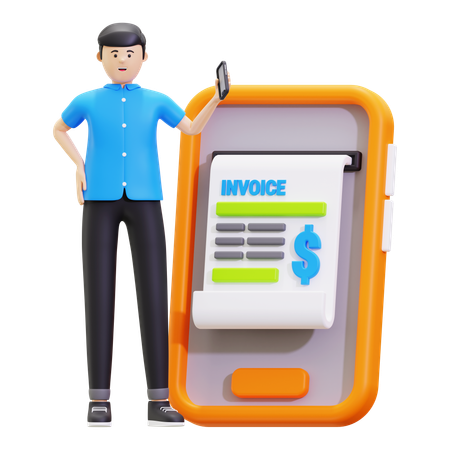 Young Man Showing Invoice Bill On Phone  3D Icon